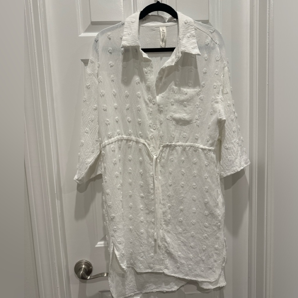 Swimsuit Cover Up Tunic Beach Shirt Dress White large Blooming Jelly resortwear